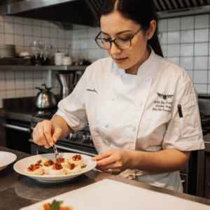 About 1 an image of a chef women preparing a appetizer based recipe in her kitchen edh2kadcsm0jq0j247vt 3 1