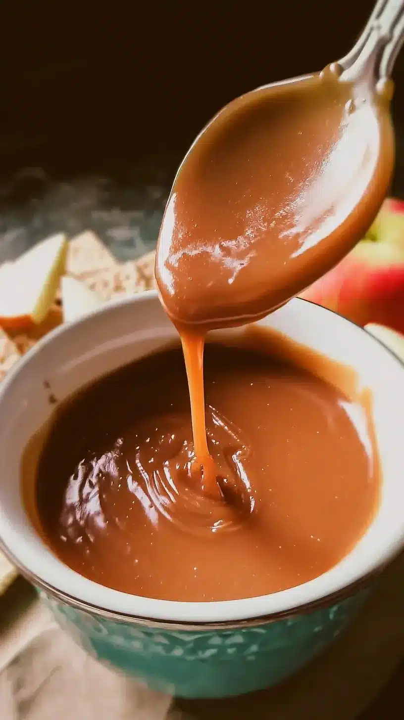 Delicious caramel apple dip served with fresh apple slices