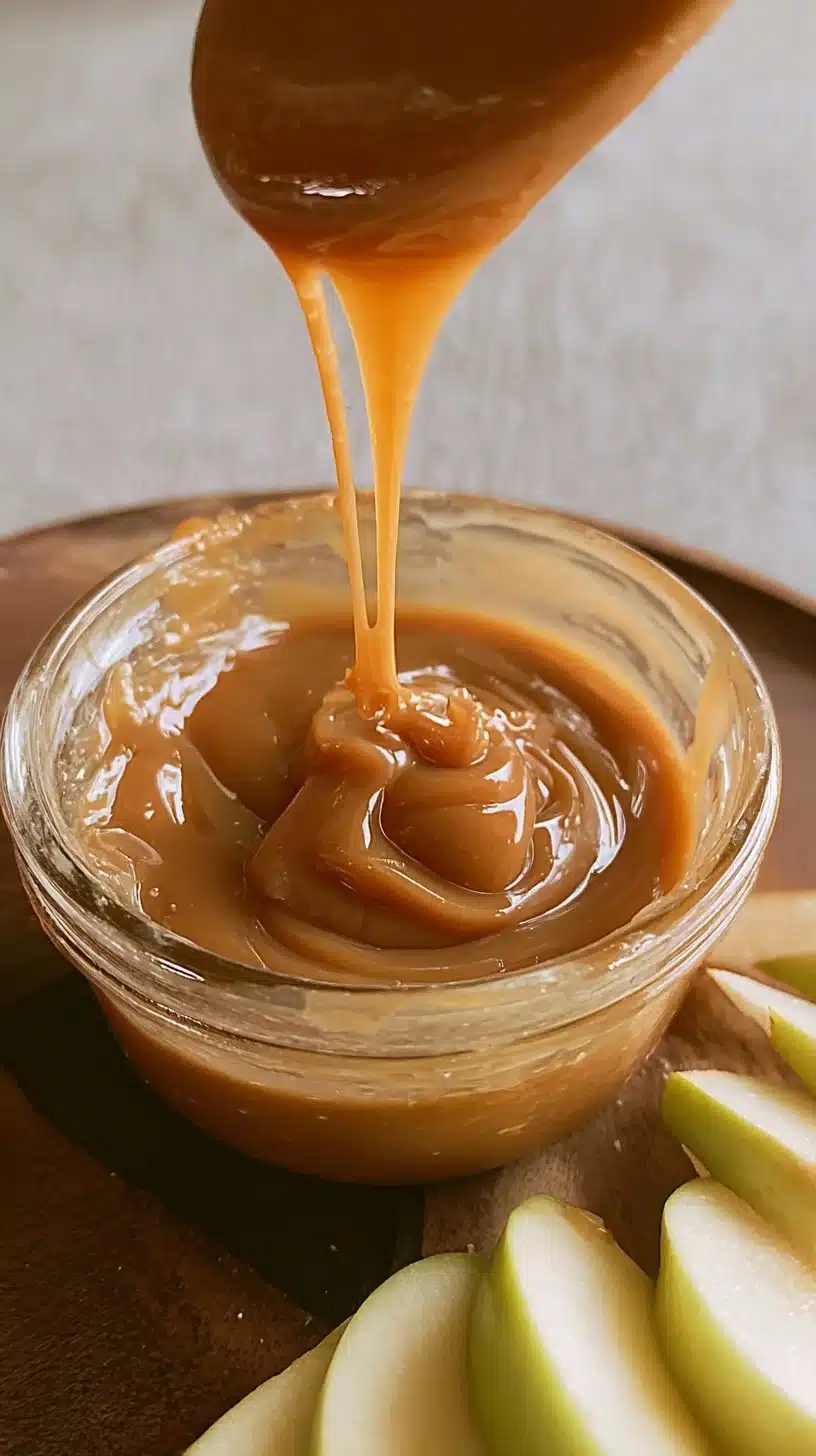 Easy caramel dip for apples recipe with lower sugar option and microwave method