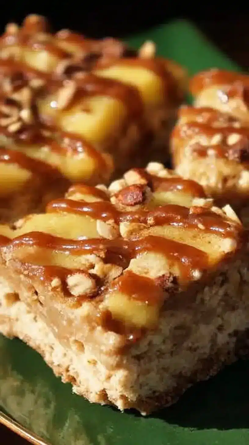 Delicious caramel apple bars featuring caramel drizzles and apple chunks