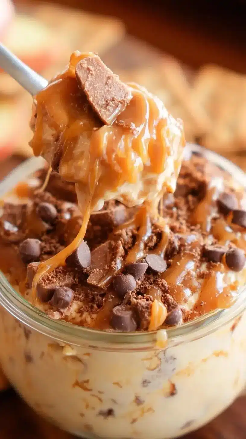 The Best Snickers Caramel Apple Dip Recipe 1 Delicious Snickers Caramel Apple Dip served with apple slices