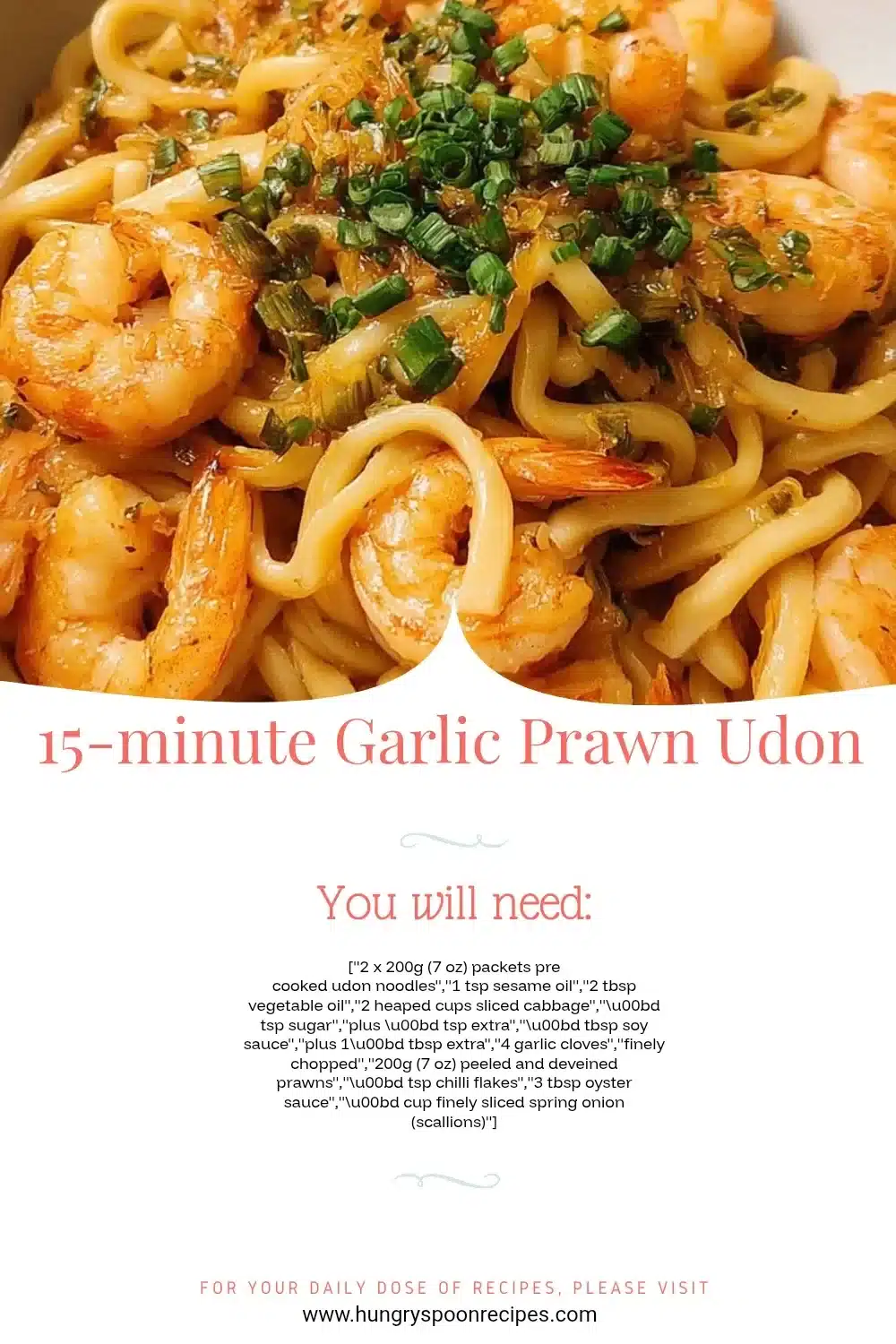 15-minute Garlic Prawn Udon 1 15-minute Garlic Prawn Udon dish garnished with fresh herbs