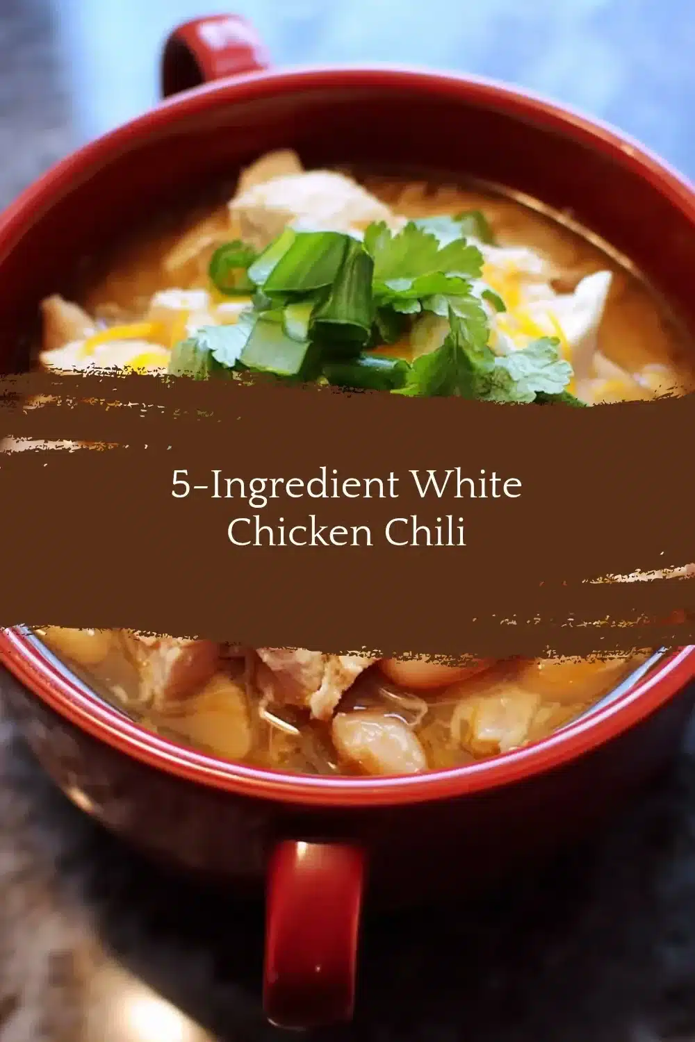 5-Ingredient White Chicken Chili 1 Bowl of 5-Ingredient White Chicken Chili topped with cilantro and jalapeños