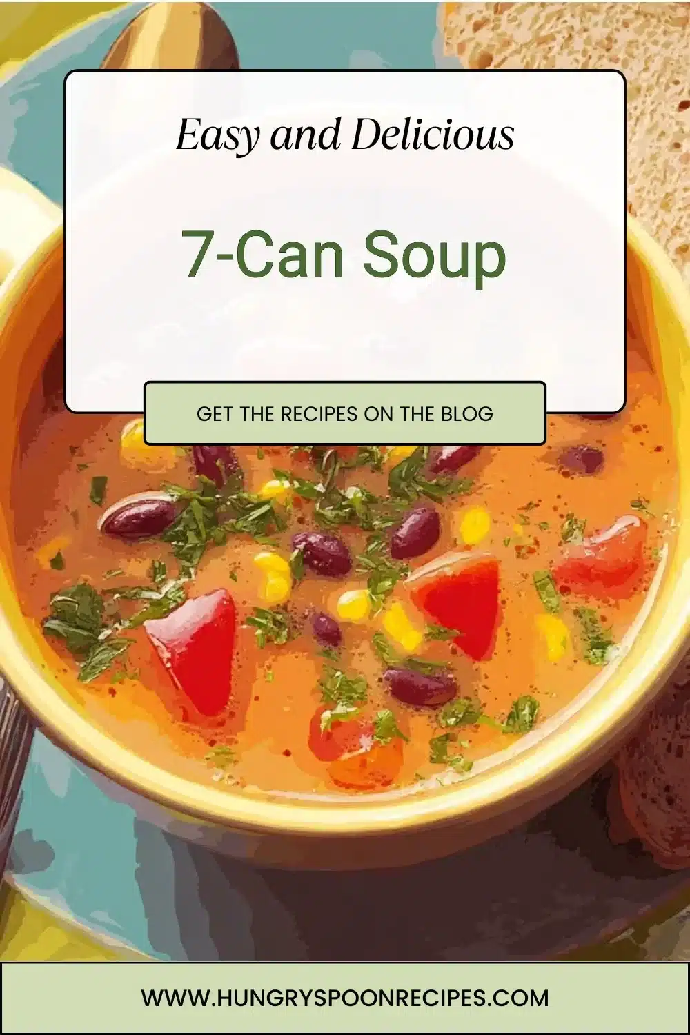 7-Can Soup 1 A bowl of 7-can soup made with various canned ingredients and garnished.