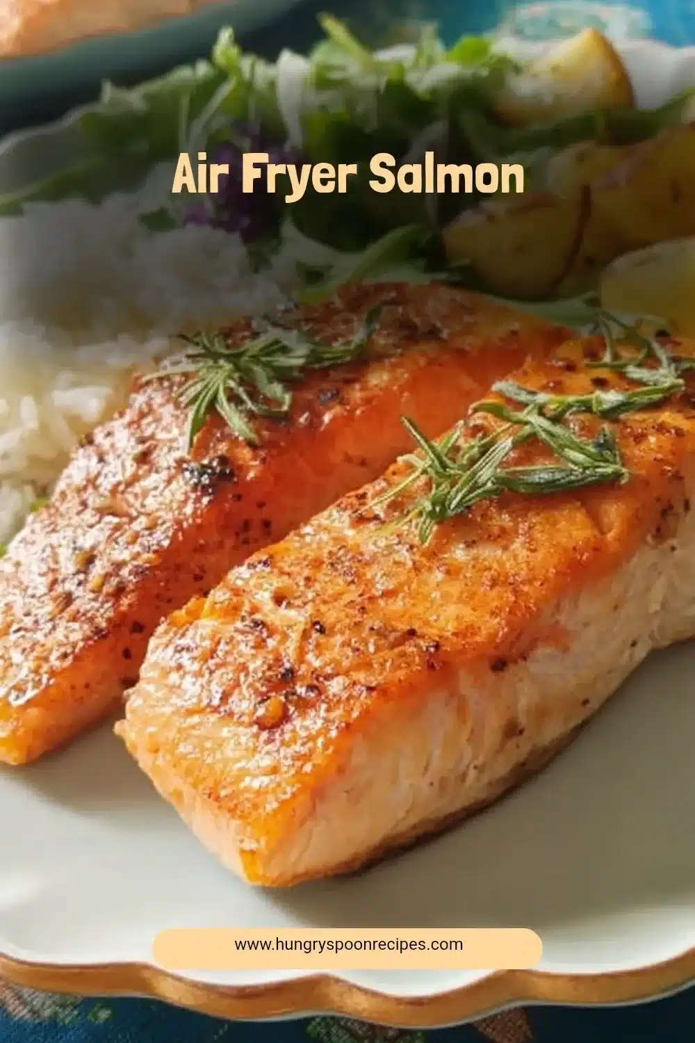 Air Fryer Salmon 1 Delicious air fryer salmon served with herbs and lemon
