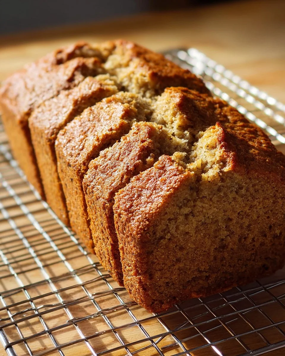 Homemade almost no fat banana bread fresh out of the oven