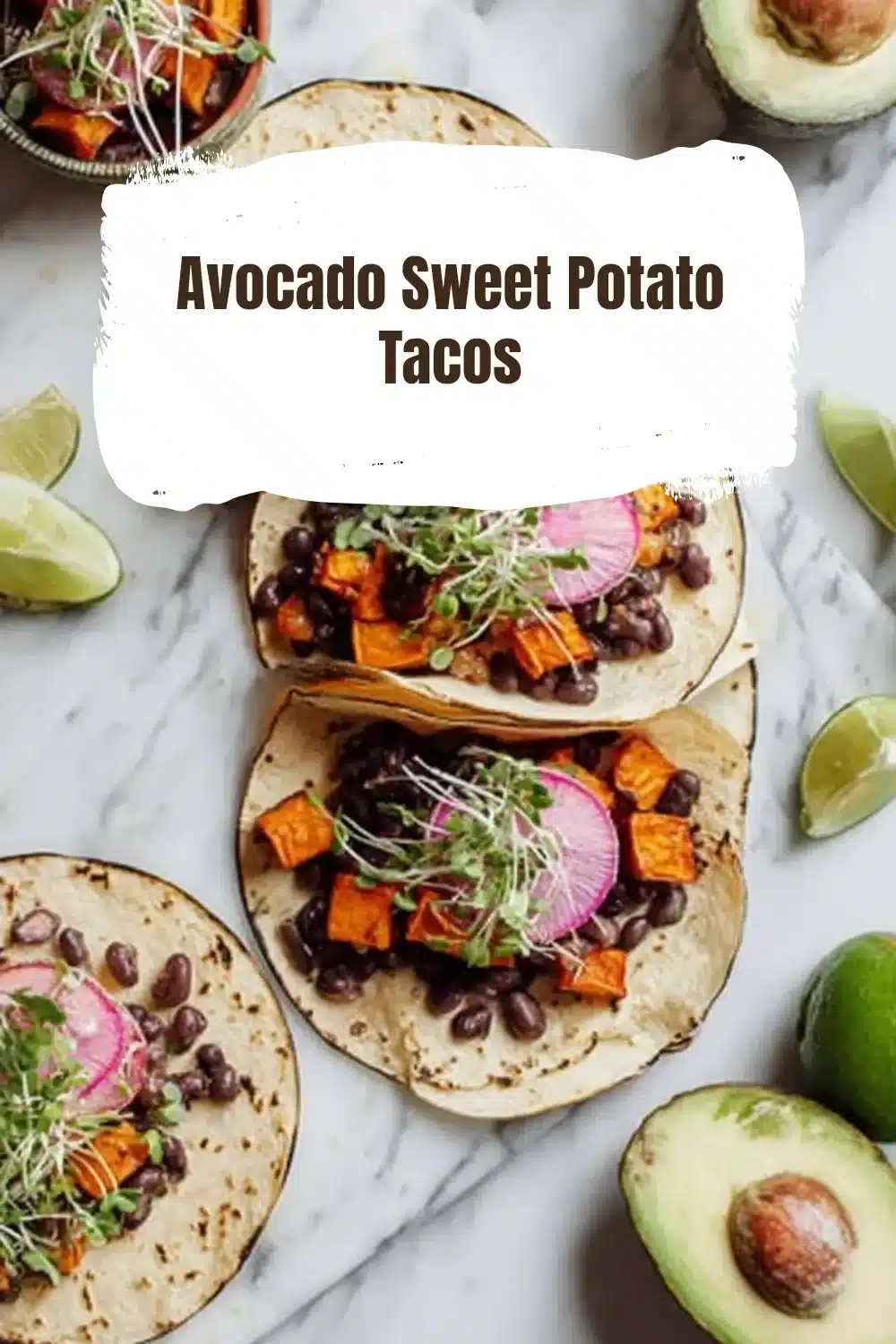 Delicious avocado sweet potato tacos served on a plate