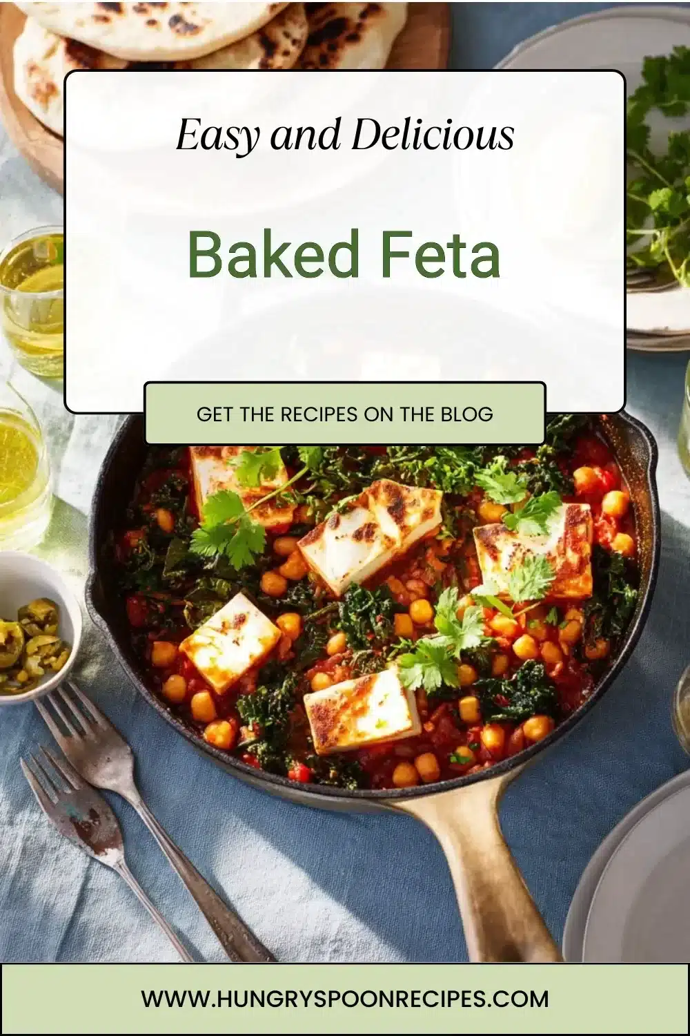 Delicious baked feta with herbs and olive oil in a baking dish