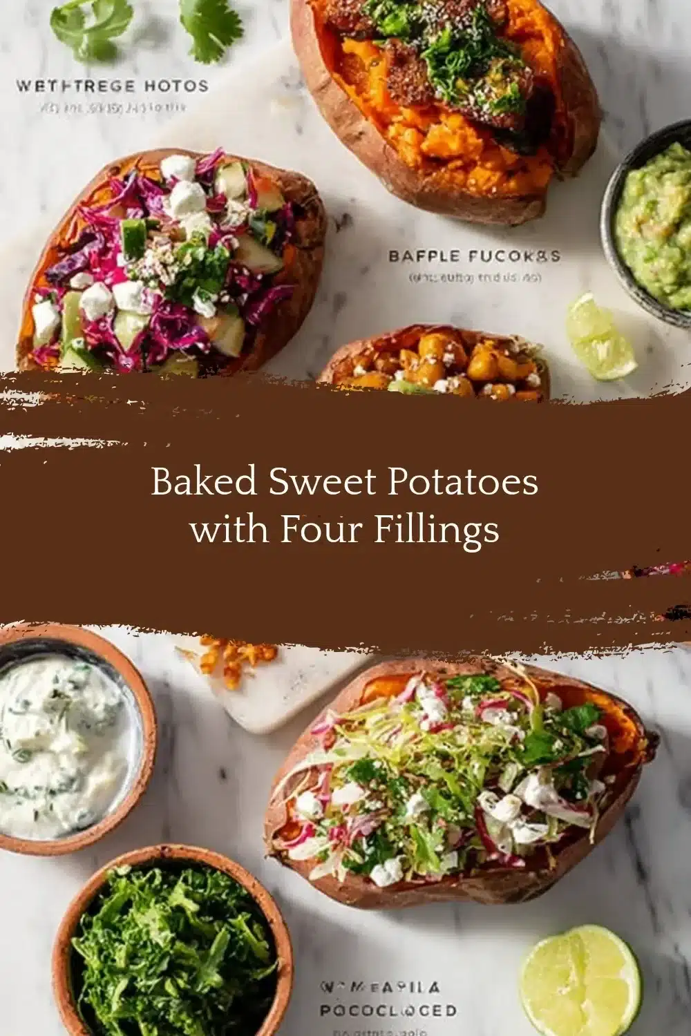 Baked Sweet Potatoes with Four Fillings 1 Baked sweet potatoes with four delicious fillings on a plate