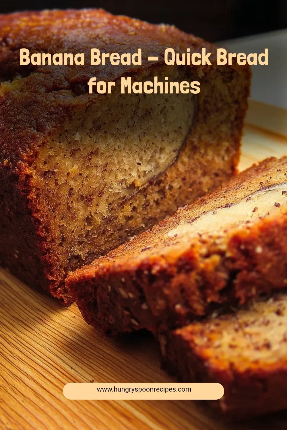 Freshly baked banana bread made using a quick bread recipe for machines.