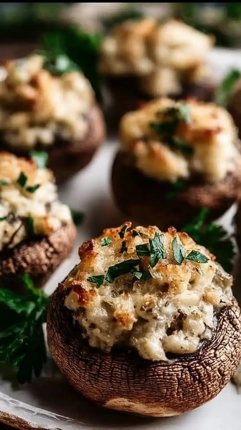 Best Christmas Stuffed Mushrooms 1 Delicious Christmas stuffed mushrooms ready to be served at a festive gathering.