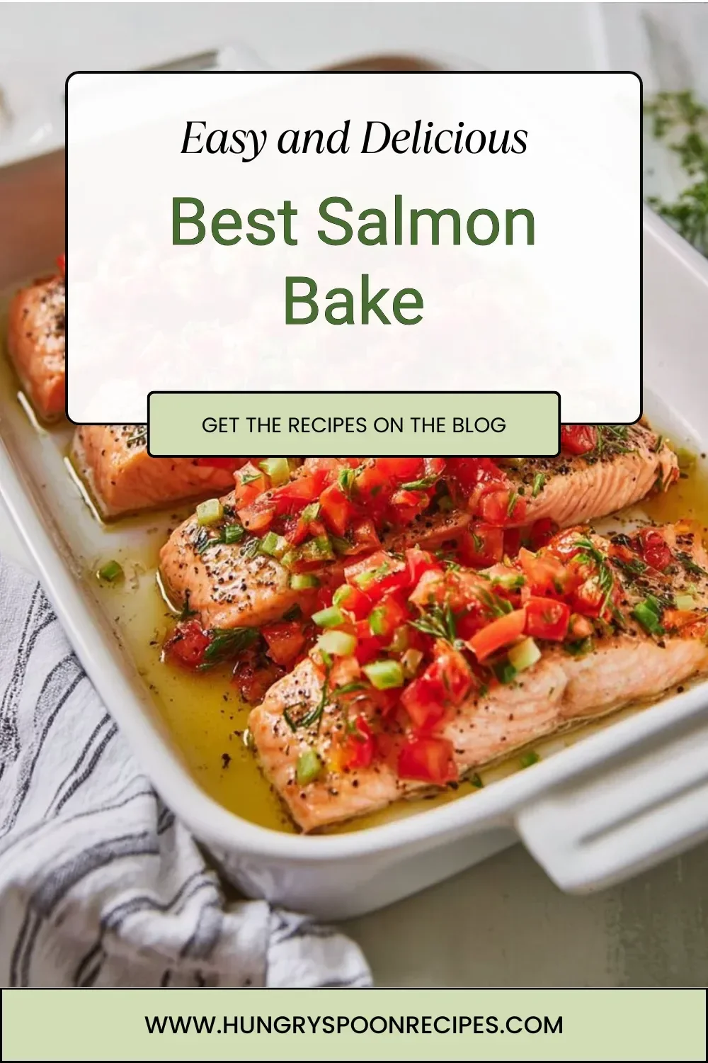 Deliciously baked salmon with herbs and lemon on a serving plate.