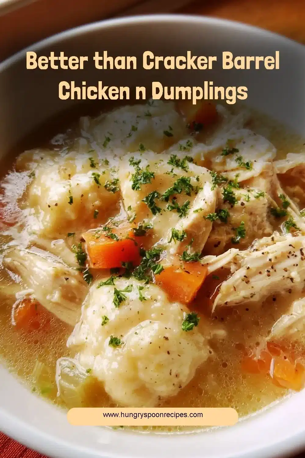 Better than Cracker Barrel Chicken n Dumplings 1 Delicious homemade chicken n dumplings served in a bowl