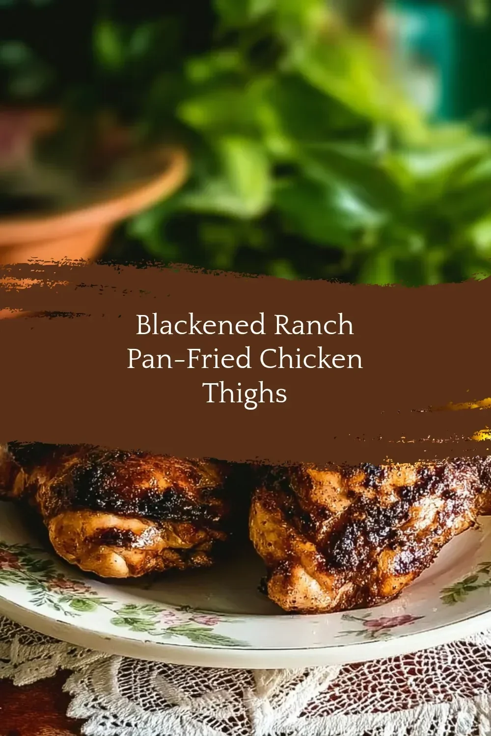 Blackened Ranch Pan-Fried Chicken Thighs 1 Blackened Ranch Pan-Fried Chicken Thighs garnished and ready to serve