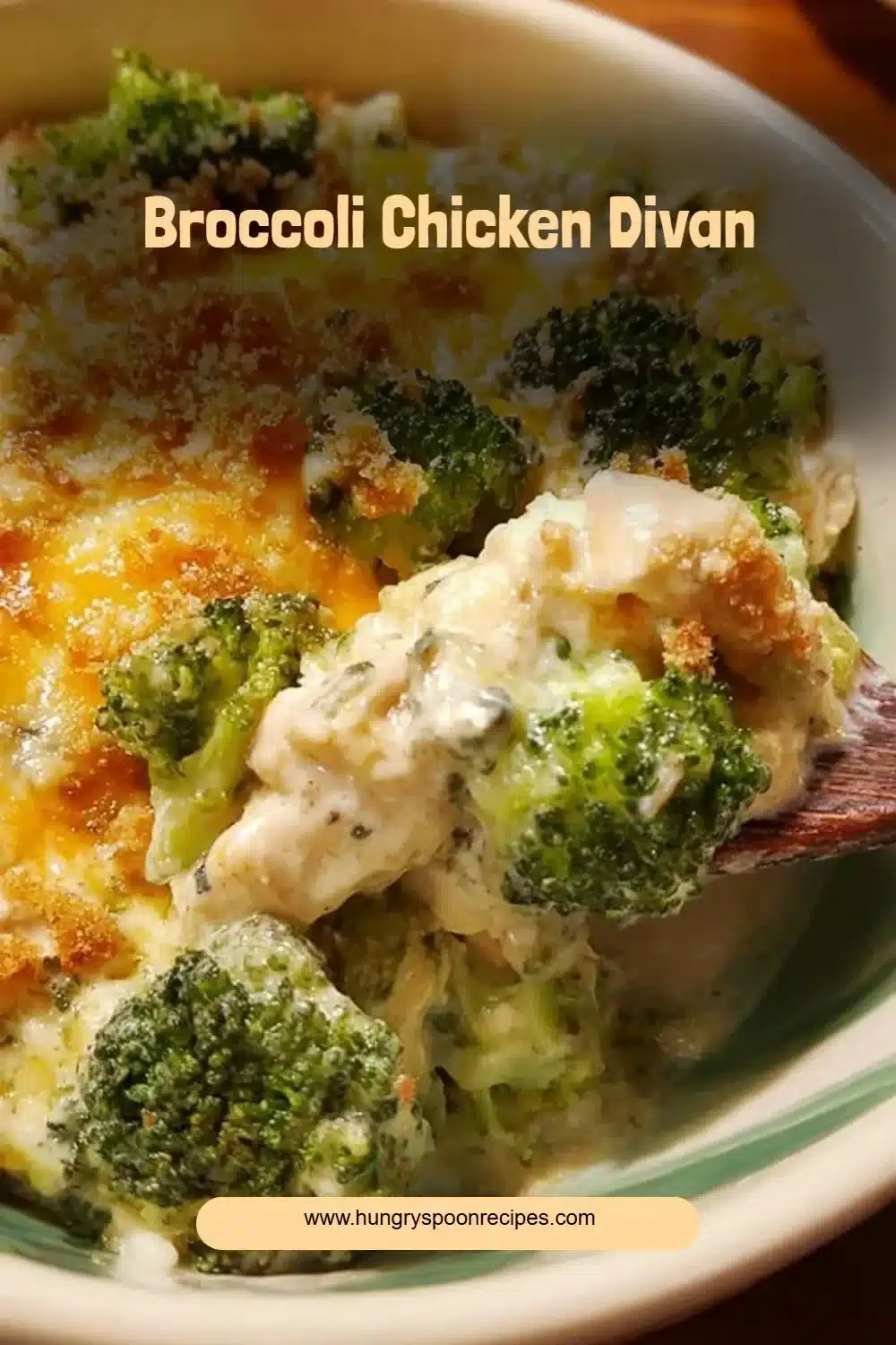 Broccoli Chicken Divan 1 Delicious Broccoli Chicken Divan casserole with chicken, broccoli, and cheese.