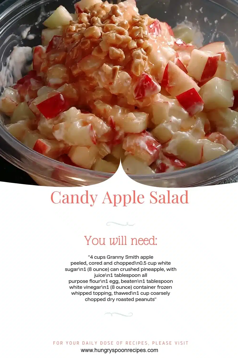 A vibrant Candy Apple Salad featuring fresh apples, nuts, and a sweet dressing.