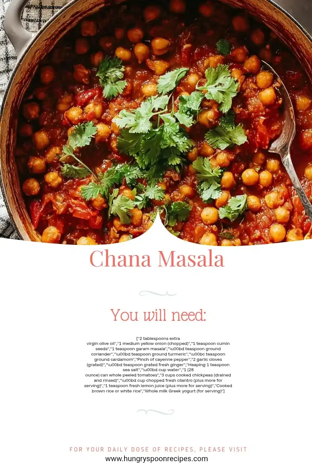 Delicious plate of Chana Masala garnished with cilantro and served with rice.