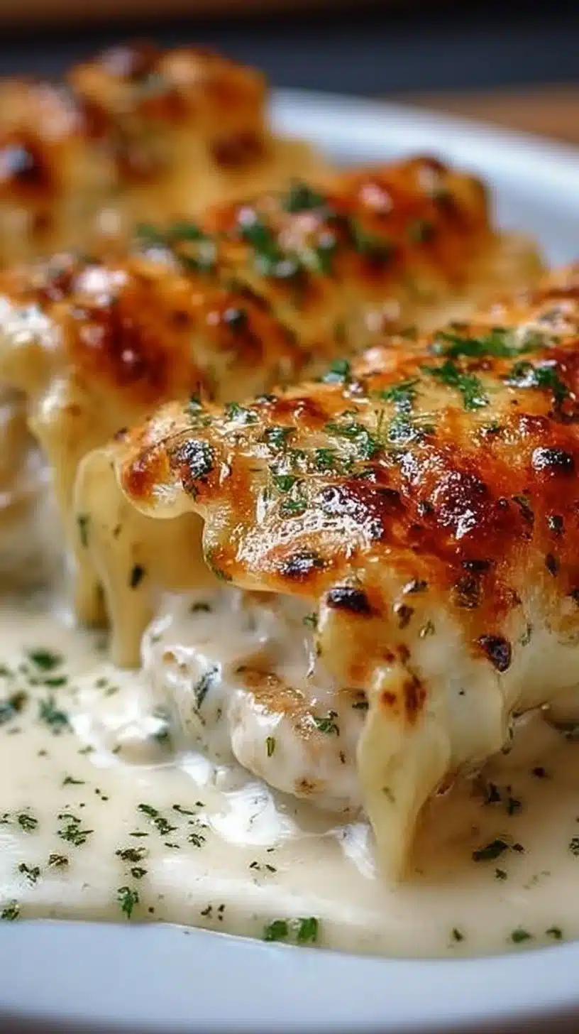 Cheesy Chicken Alfredo Lasagna Rolls 1 Cheesy Chicken Alfredo Lasagna Rolls on a serving platter