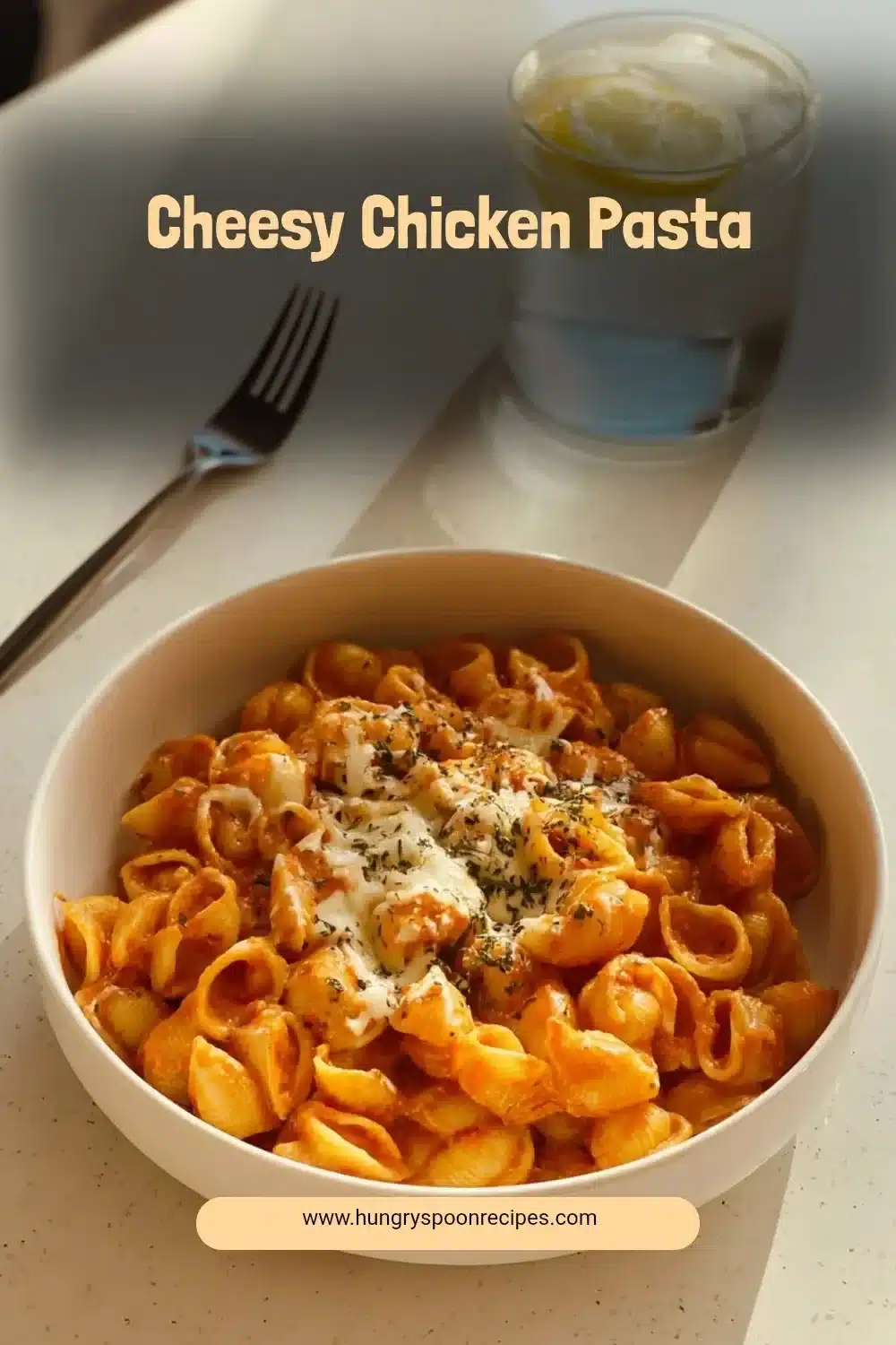 Cheesy Chicken Pasta 1 Delicious cheesy chicken pasta topped with melted cheese and herbs