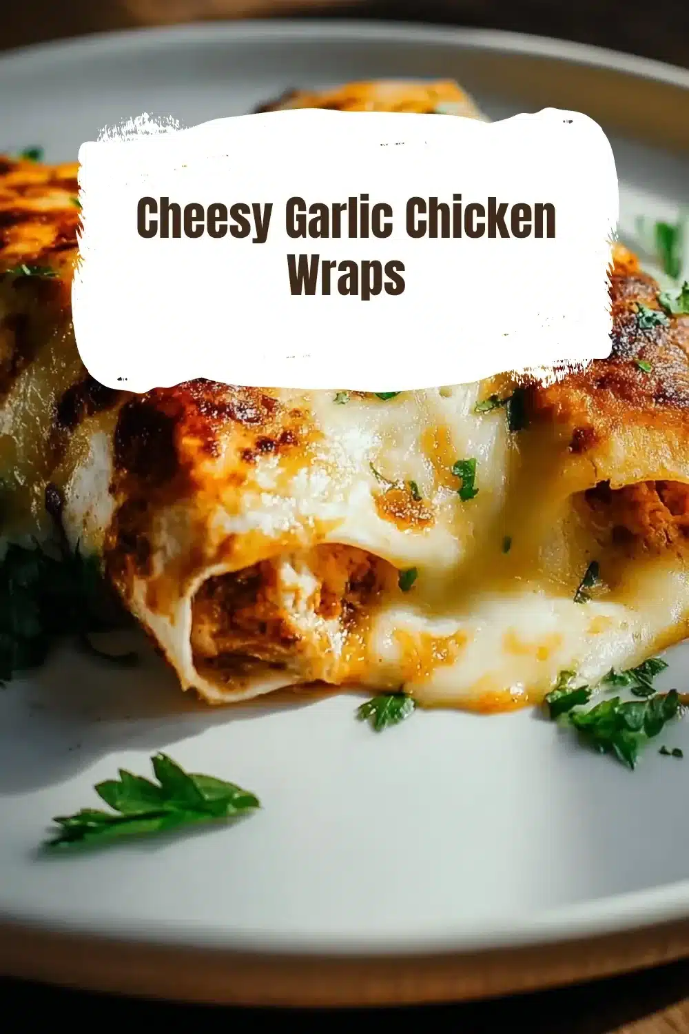 Cheesy Garlic Chicken Wraps 1 Delicious cheesy garlic chicken wraps served with fresh vegetables