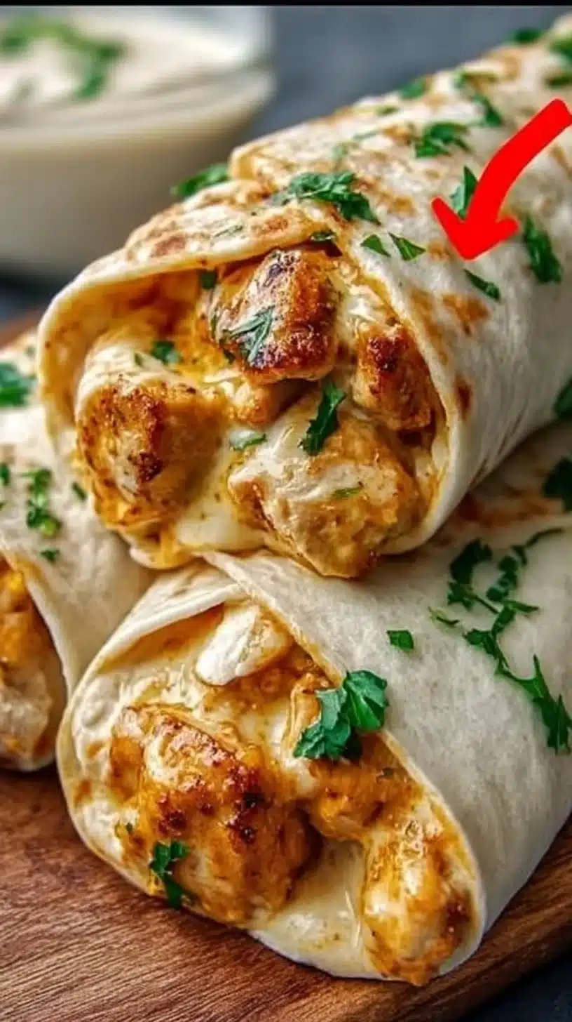Cheesy Garlic Chicken Wraps 1 Delicious Cheesy Garlic Chicken Wraps filled with cheese and garlic flavor