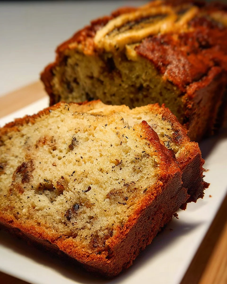 A loaf of Chef John's delicious banana bread on a wooden cutting board.