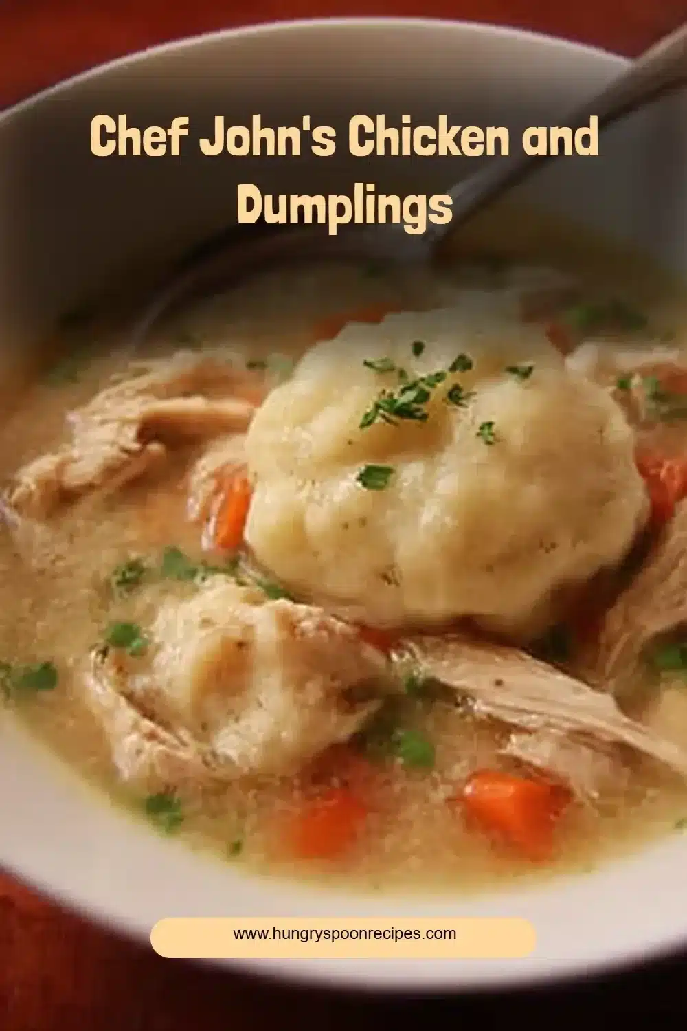 Chef John's delicious chicken and dumplings served in a bowl.