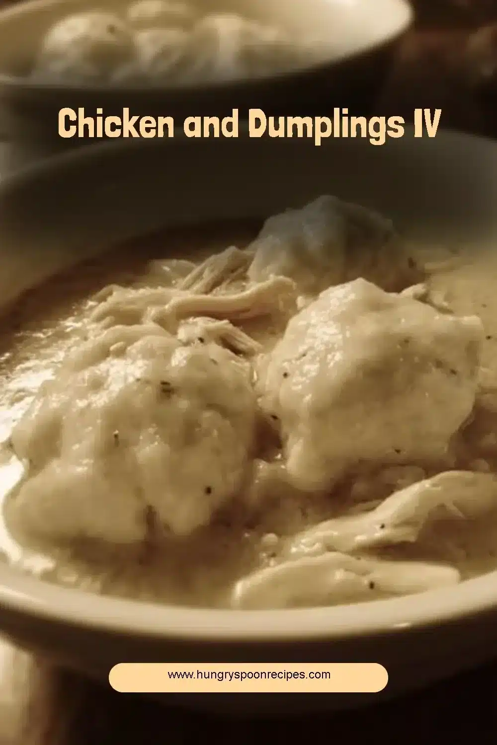 Delicious Chicken and Dumplings IV in a bowl with herbs and spices.