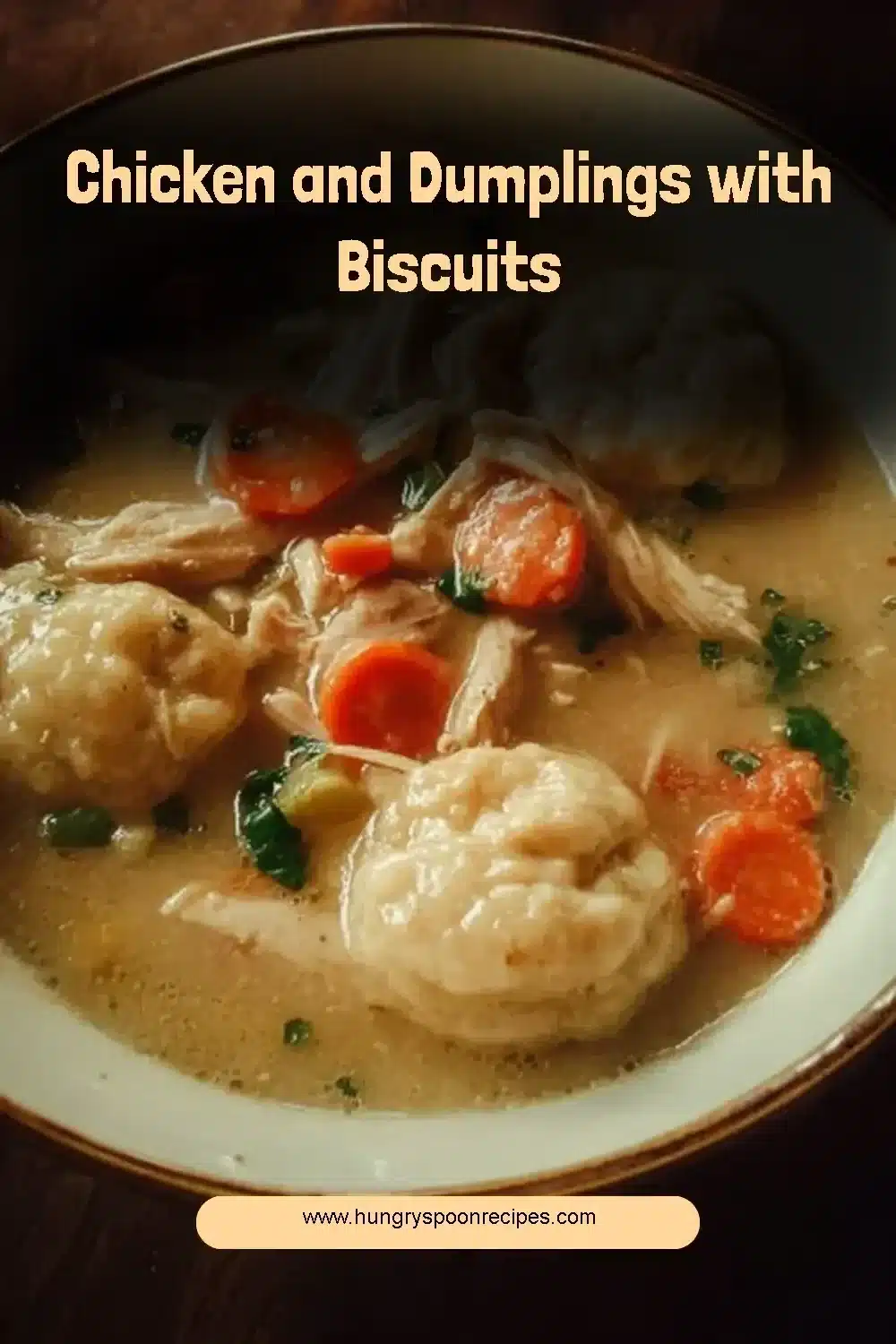 Delicious chicken and dumplings with biscuits served in a bowl
