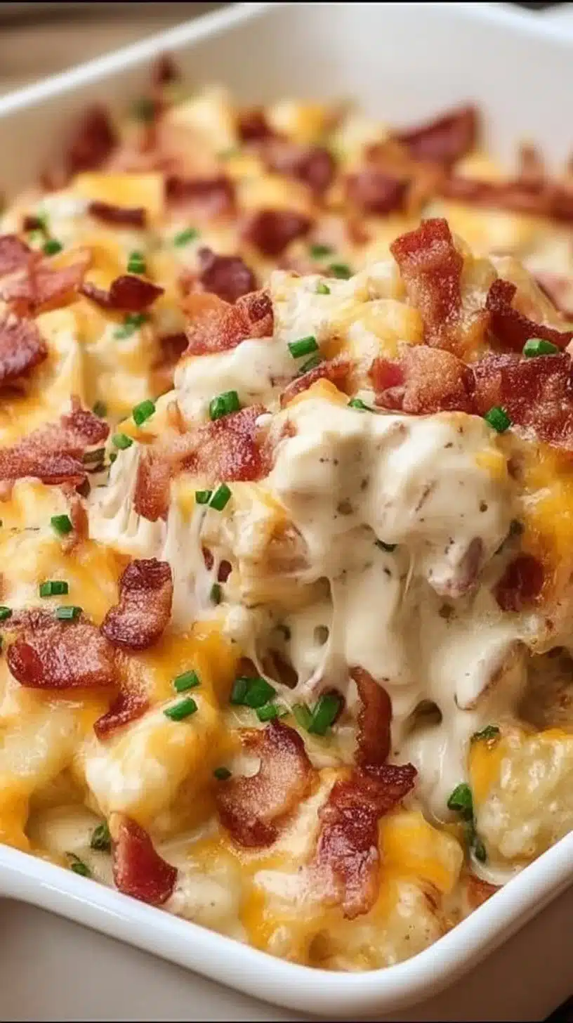 Chicken Bacon Ranch Casserole Recipe 1 Delicious Chicken Bacon Ranch Casserole topped with cheese and crispy bacon