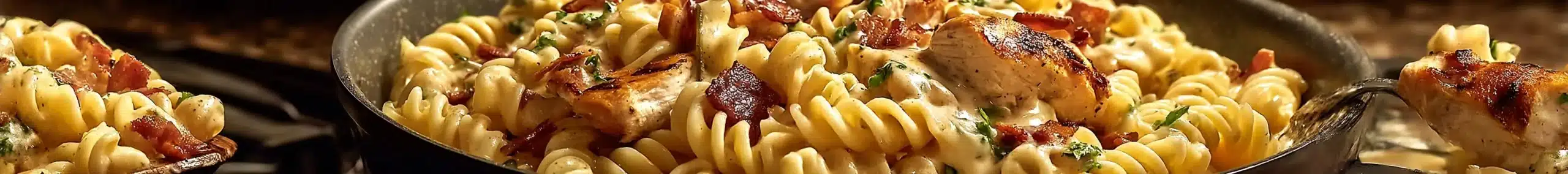 Chicken Bacon Ranch Pasta 1 Creamy Chicken Bacon Ranch Pasta with crispy bacon and herbs