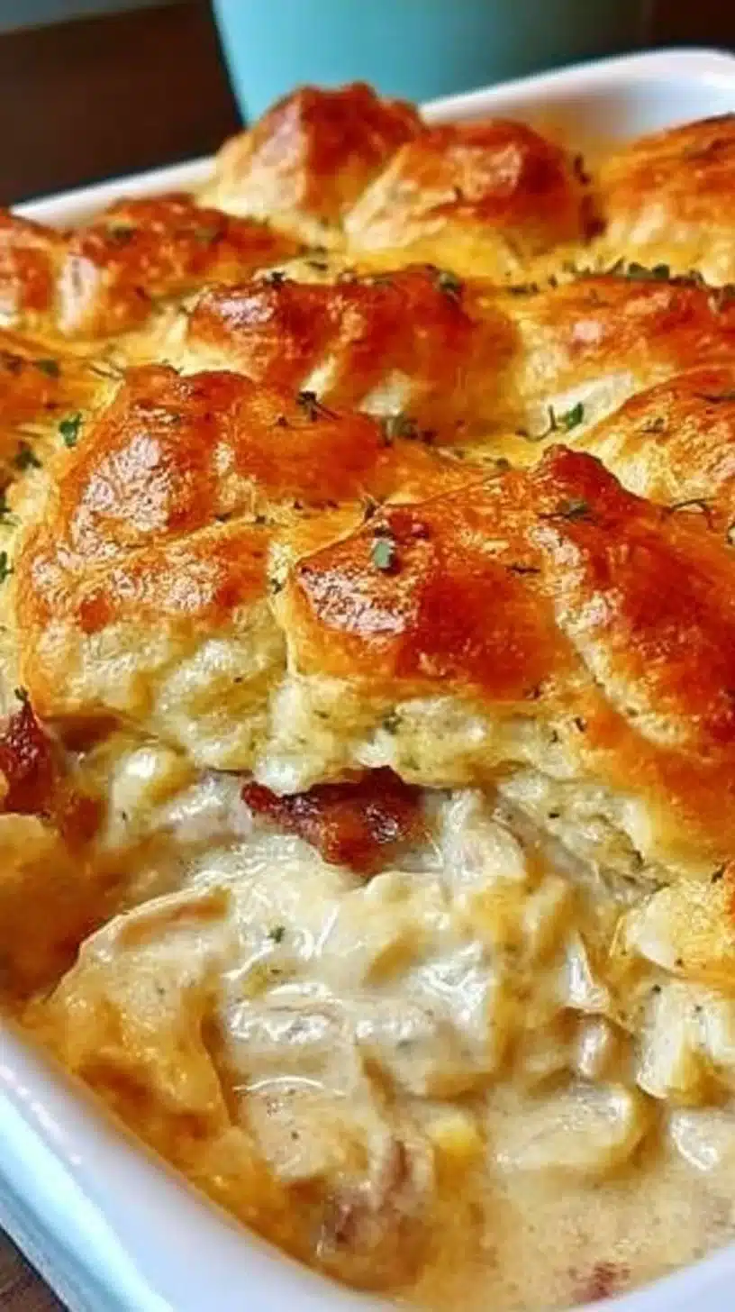 Chicken Bubble Biscuit Bake Casserole 1 Delicious Chicken Biscuit Bake Casserole with golden biscuits and tender chicken