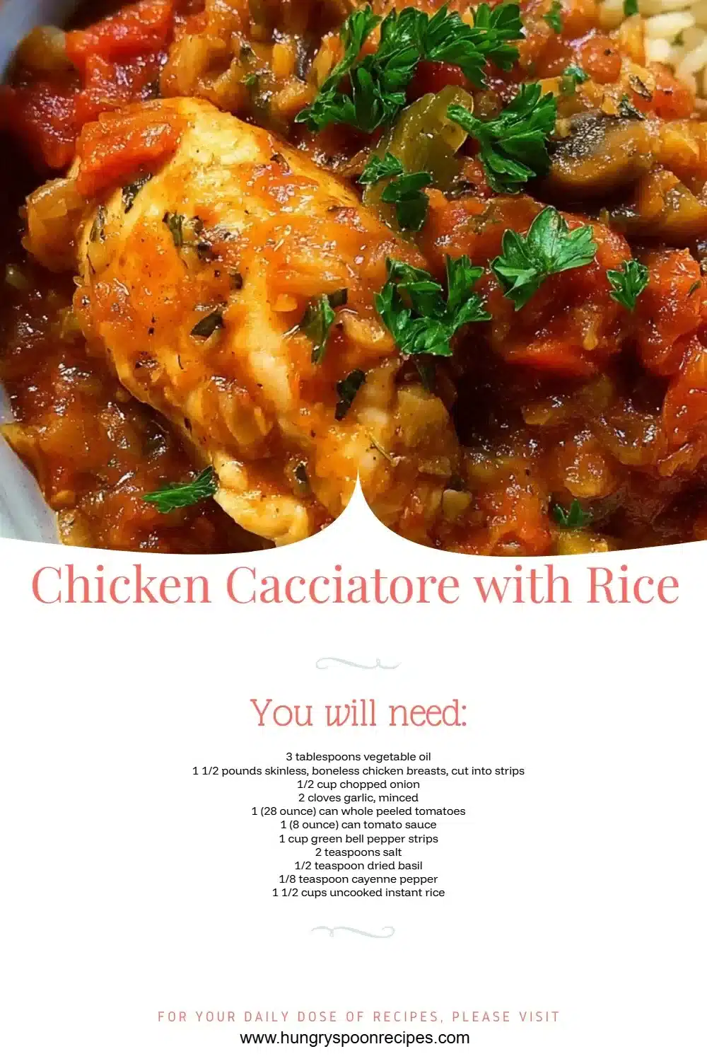Delicious Chicken Cacciatore served with rice on a plate