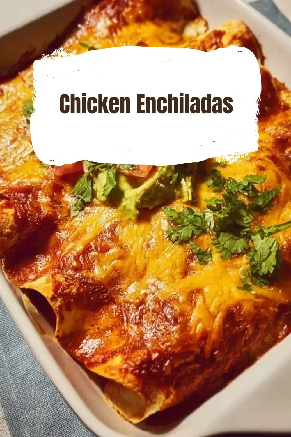 Delicious homemade Chicken Enchiladas topped with cheese and salsa