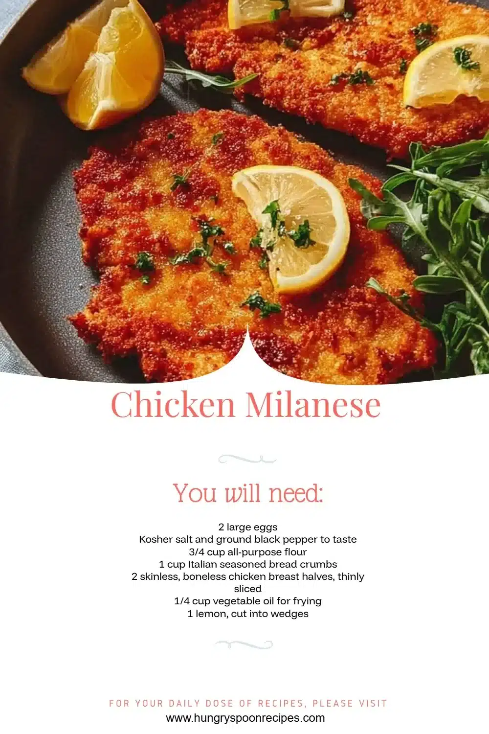 Chicken Milanese 1 Crispy Chicken Milanese served with a fresh side salad