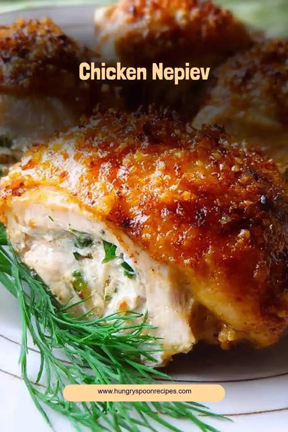 Chicken Nepiev 1 A delicious plate of Chicken Nepiev garnished with herbs and spices.