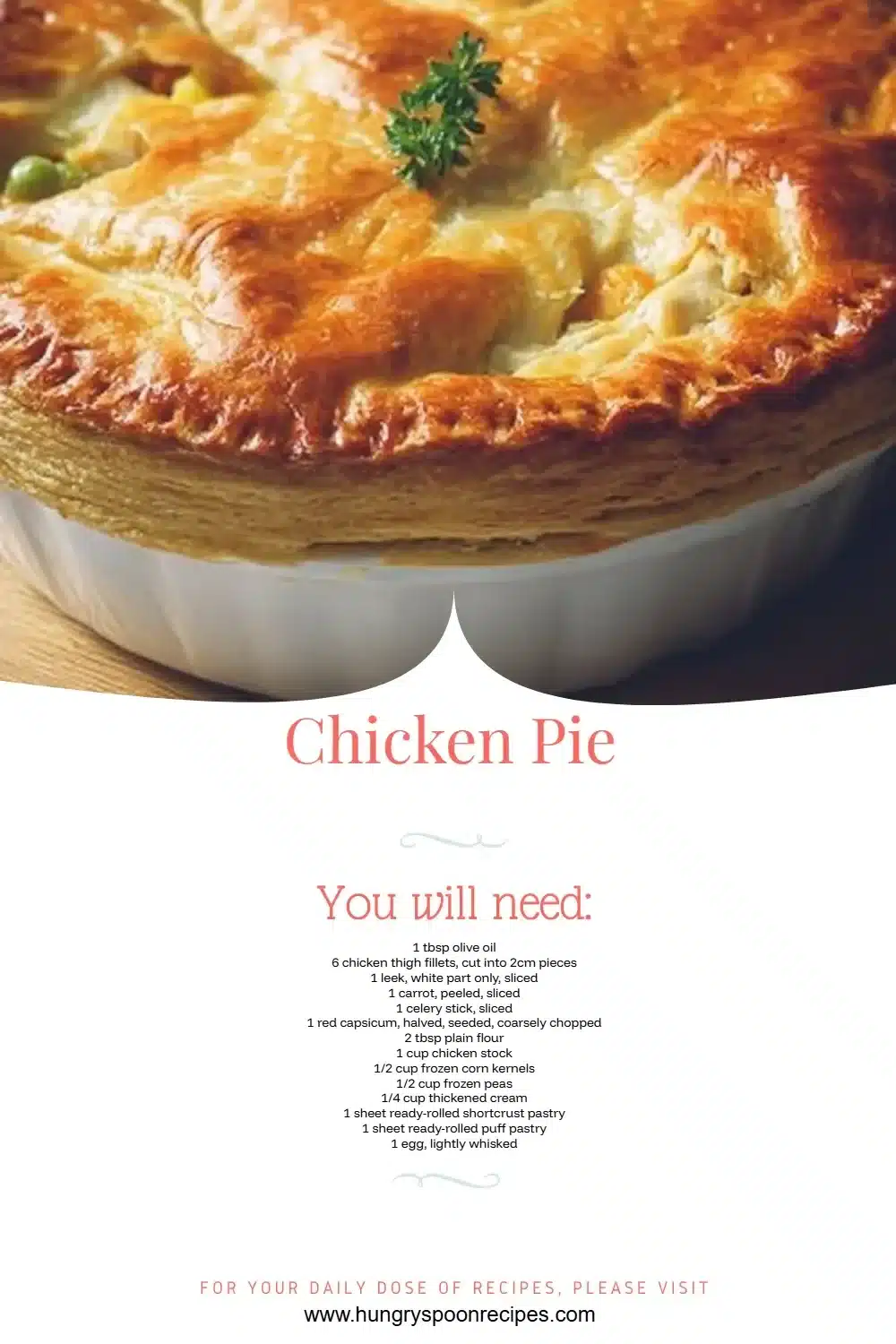 Delicious homemade Chicken Pie with flaky crust and hearty chicken filling