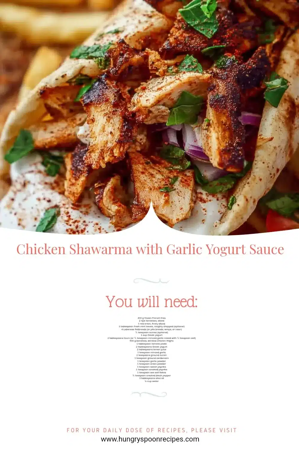 Chicken Shawarma with Garlic Yogurt Sauce 1 Plate of Chicken Shawarma with Garlic Yogurt Sauce and fresh vegetables