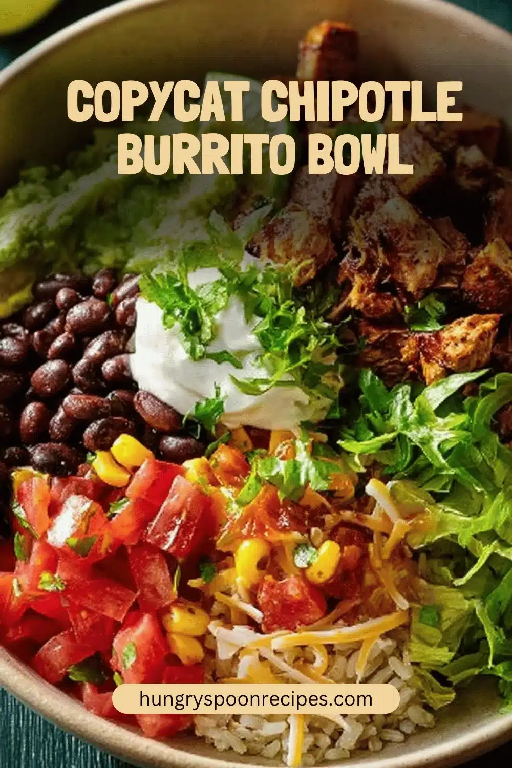 Copycat Chipotle Burrito Bowl 1 Homemade Chipotle Burrito Bowl with rice, beans, and fresh toppings