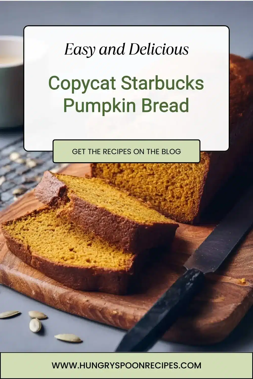 Slice of homemade copycat Starbucks pumpkin bread on a wooden table