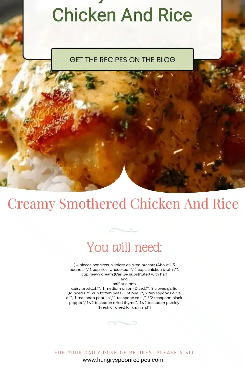 Creamy Smothered Chicken And Rice 1 Delicious creamy smothered chicken served with rice in a bowl