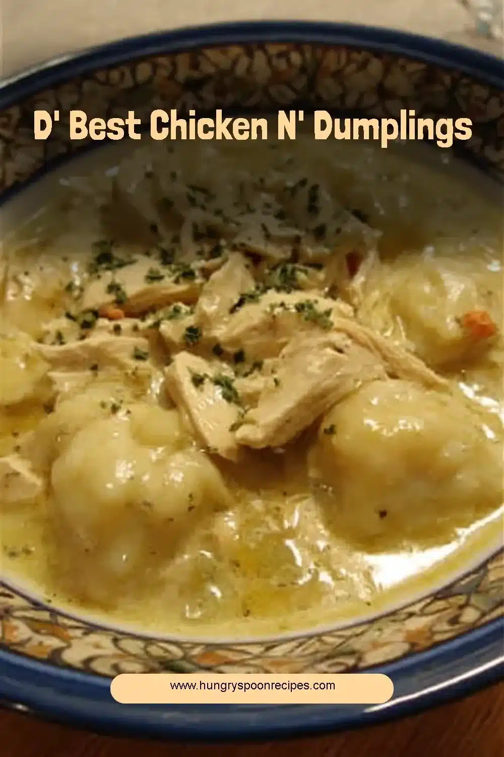 D' Best Chicken N' Dumplings 1 Delicious bowl of chicken dumplings topped with herbs and spices