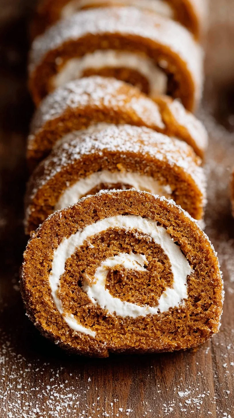 Homemade pumpkin roll dessert topped with cream cheese frosting