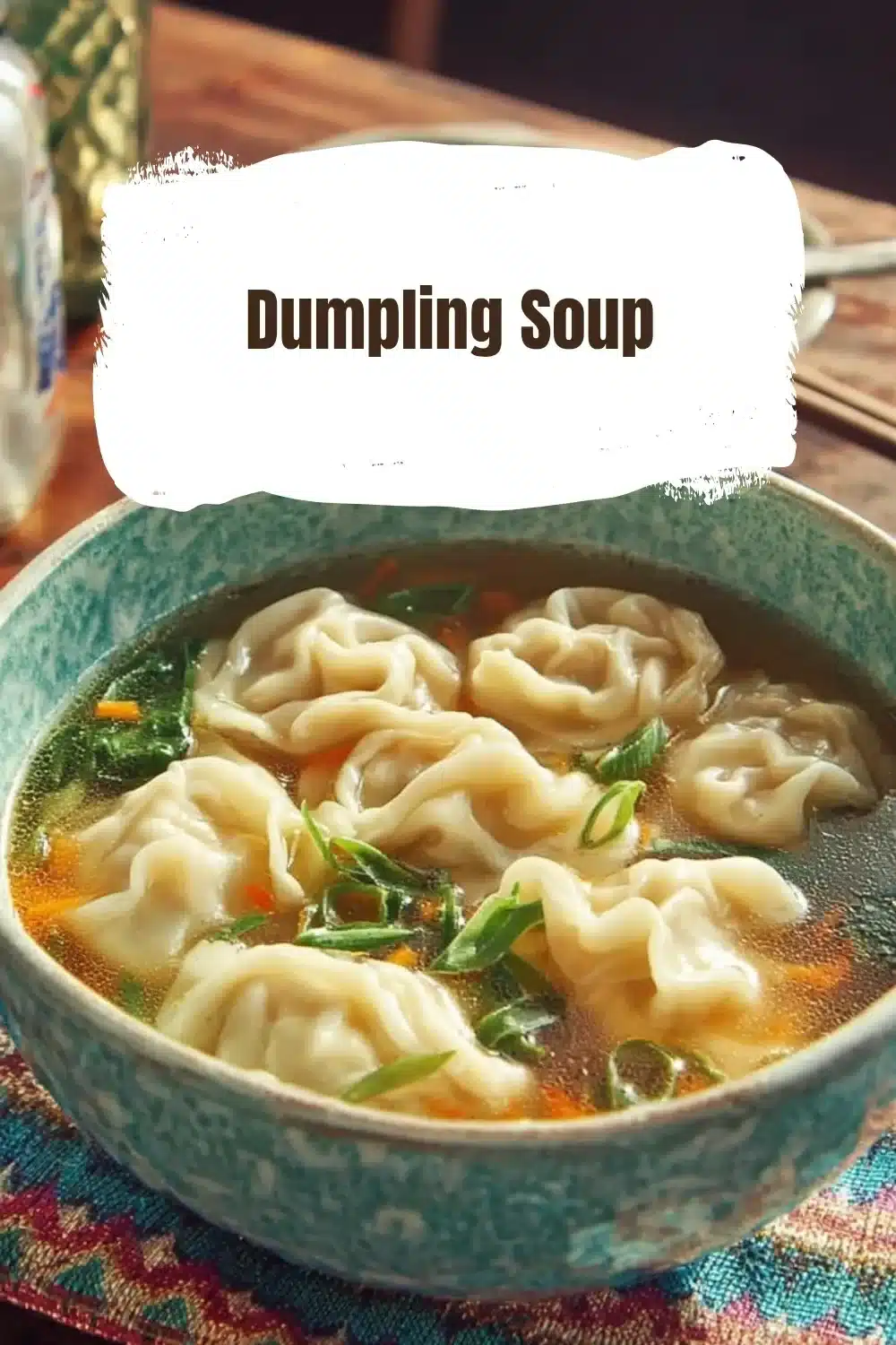 Bowl of delicious dumpling soup with fresh herbs and dumplings