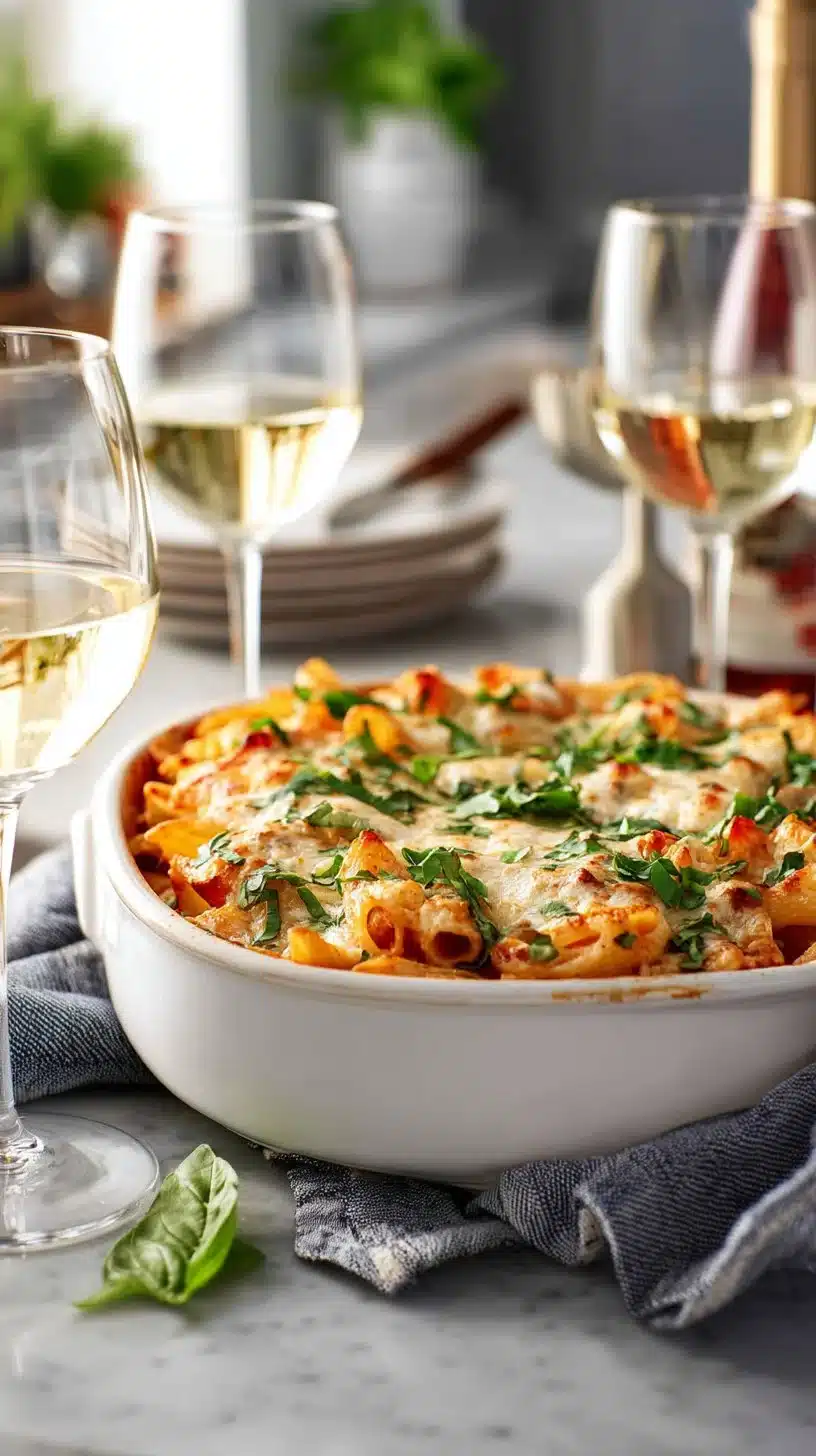 Easy Baked Ziti 1 Delicious easy baked ziti in a creamy sauce with cheese and herbs