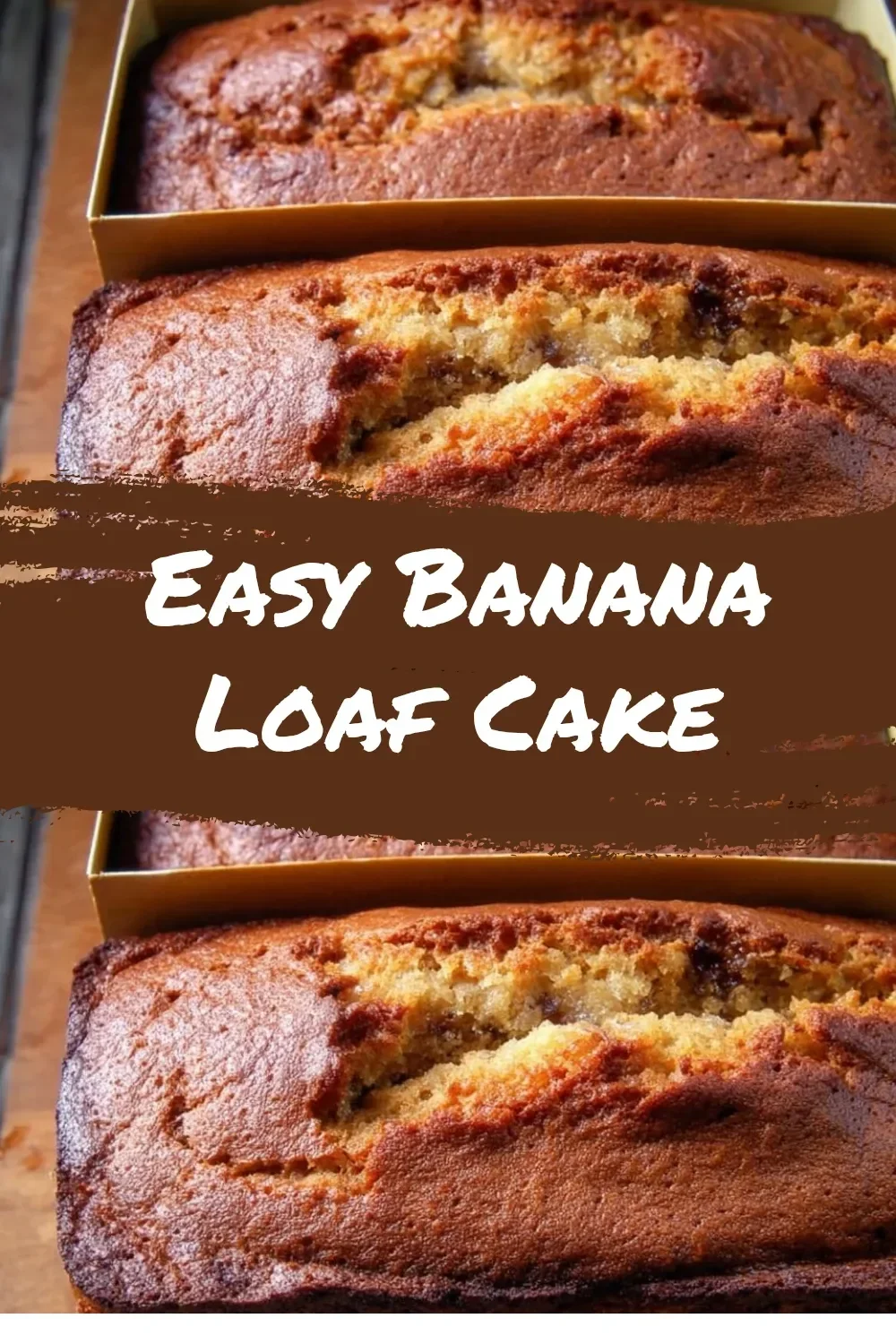 Deliciously baked easy banana loaf cake with sliced bananas on top.