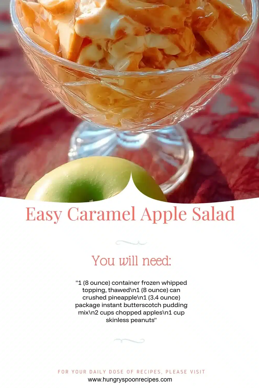 Delicious easy caramel apple salad served in a bowl with apples and caramel drizzle