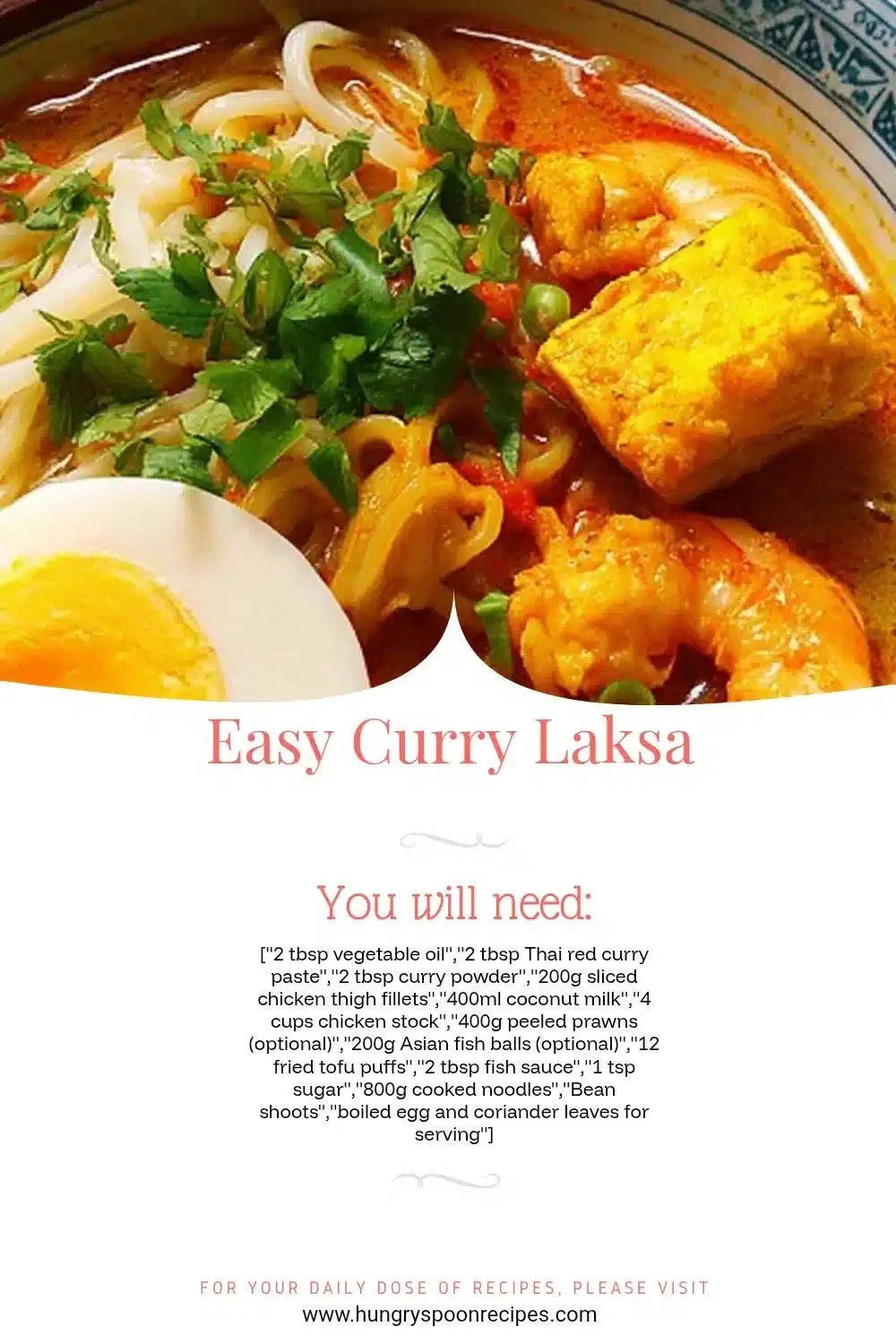 Bowl of Easy Curry Laksa with noodles and toppings