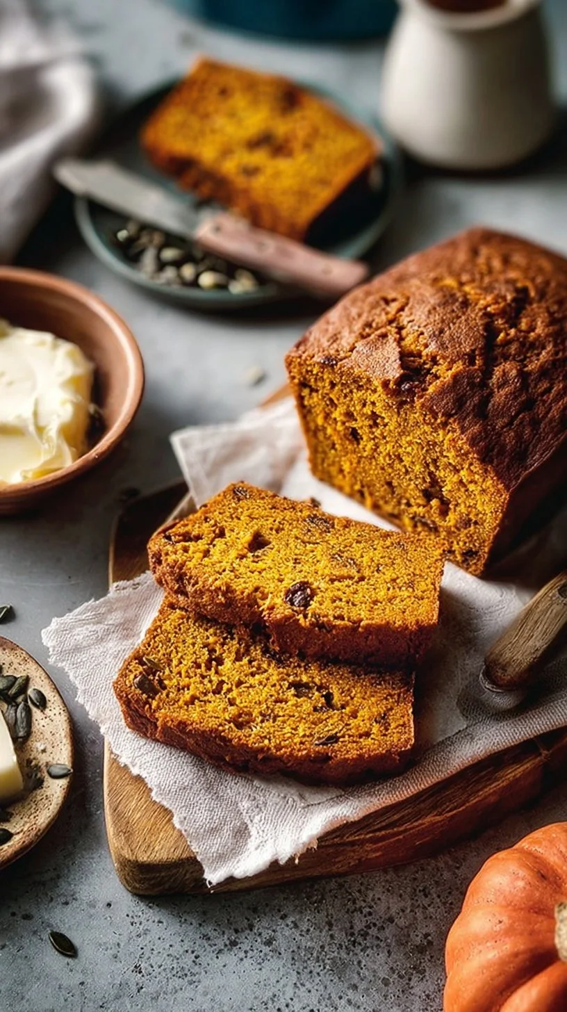 Loaf of easy pumpkin bread fresh from the oven