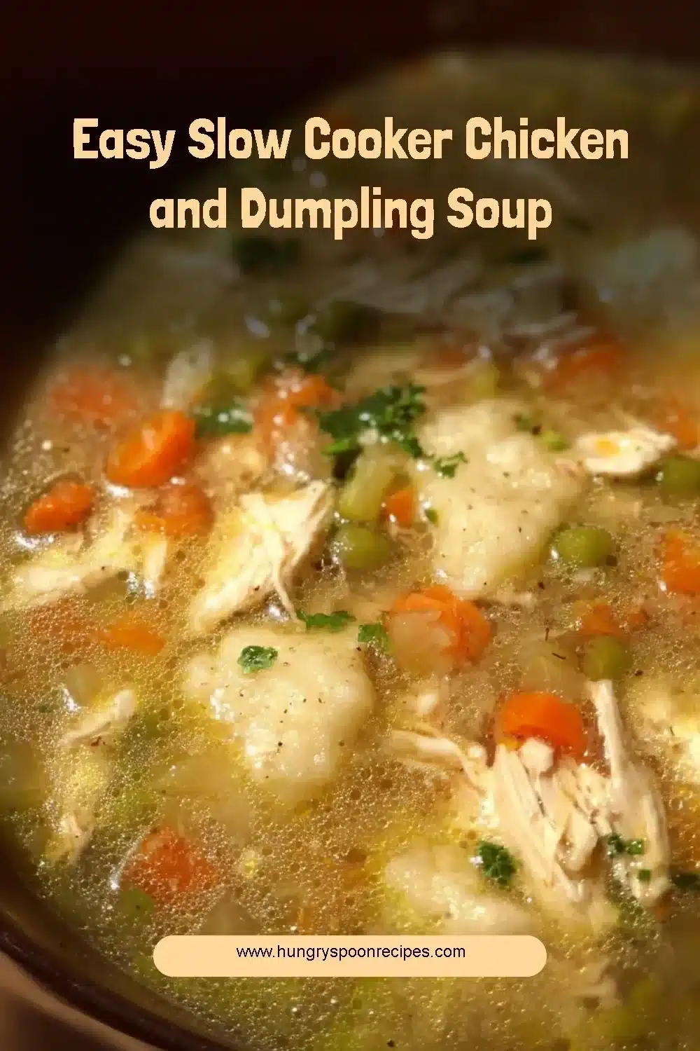 Easy Slow Cooker Chicken and Dumpling Soup 1 Bowl of easy slow cooker chicken dumpling soup with fresh herbs on top